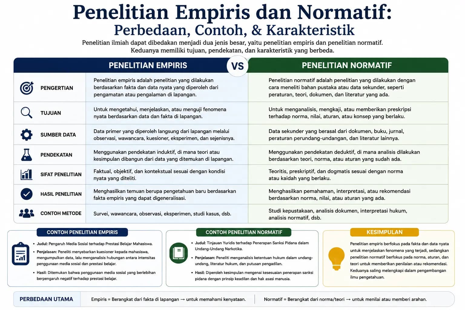 Penelitian Empiris dan Normatif: Perbedaan, Contoh, &amp; Karakteristik